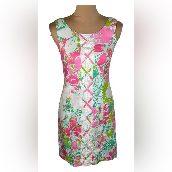 Lilly Pulitzer Cathy Flamingo Pink Don't Give a Cluck Print‎ Shift Dress. - Picture 3 of 14